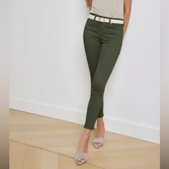 L’AGENCE Margot Crop Skinny Jeans Ivy Green High-Rise Coated Stretch Denim Sz 27 - Picture 2 of 12
